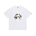 BAPE Style Camo Shark Full-Zip Motif Short-Sleeve Tee - White/Classic Green