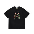 BAPE Style Camo Shark Full-Zip Motif Short-Sleeve Tee - Black/Classic Green