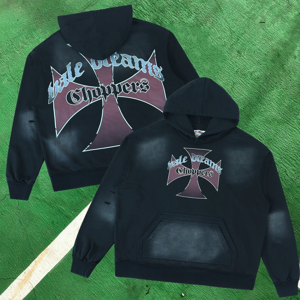 Vale Forever Choppers Graphic Pullover Hoodie (Black / Iron Cross)